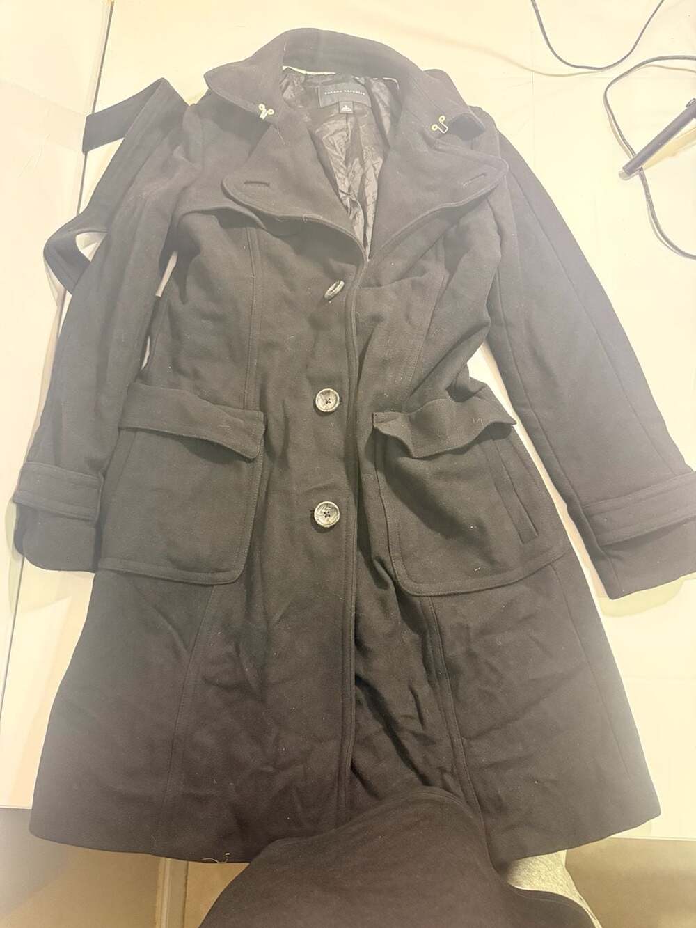 Banana Republic Black Wool Blend Trench Coat Size M